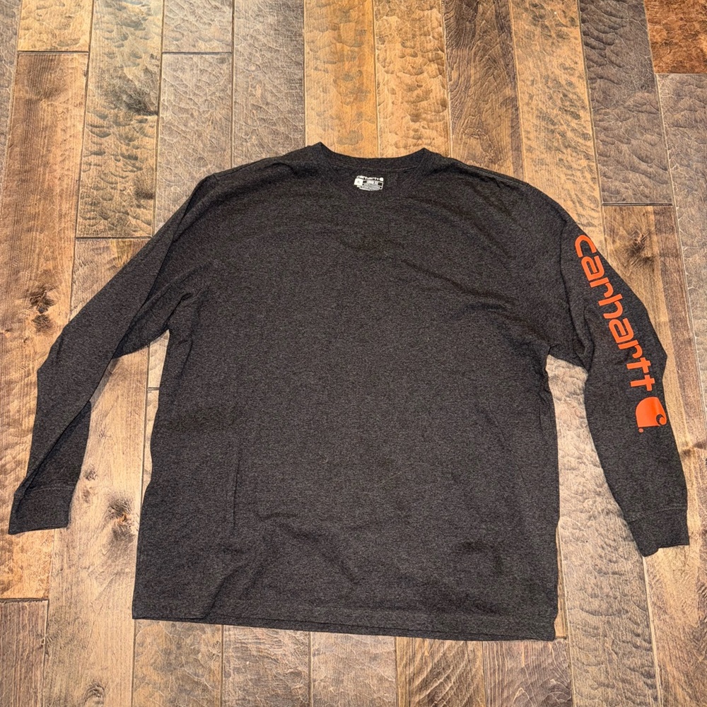 Carhartt Charcoal Long Sleeve Tee with Orange Logo